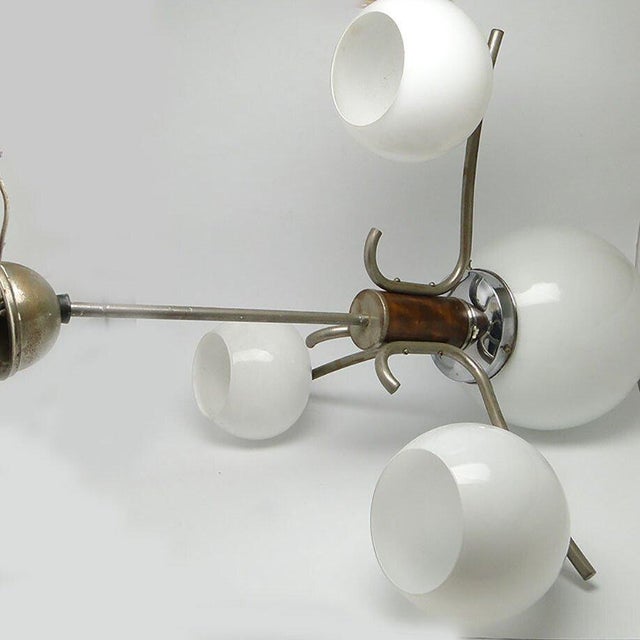 Art Deco Chandelier with Glass Globes, Czechoslovakia, 1950s For Sale - Image 15 of 18