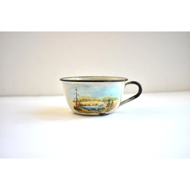 This is a rare, perhaps even unique piece. An antique, early 20th-century (or earlier?) enamel (enamelware) or tole...