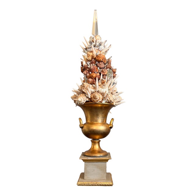 Vintage Italian Grotto Style Seashell & Rock Crystal Topiary on the Gilt Stand For Sale