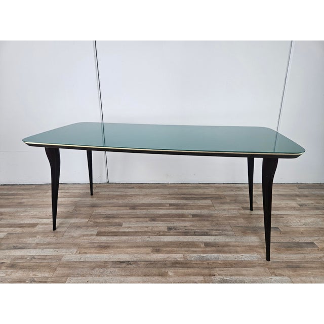 Mid-Century Modern Mahogany Dining Table with Aquamarine Glass Top, 1950 For Sale - Image 17 of 17