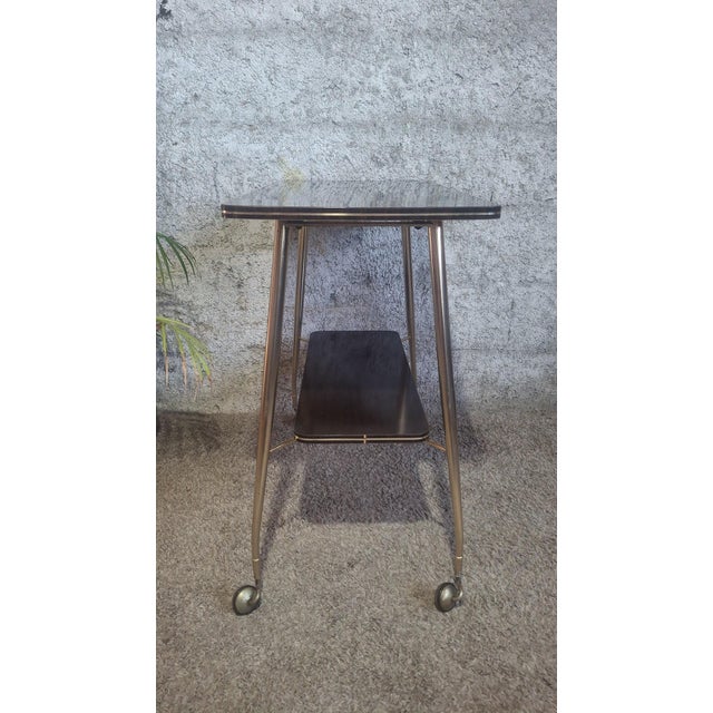 Gold Serving Cart in Brass and Formica, 1950s For Sale - Image 8 of 15