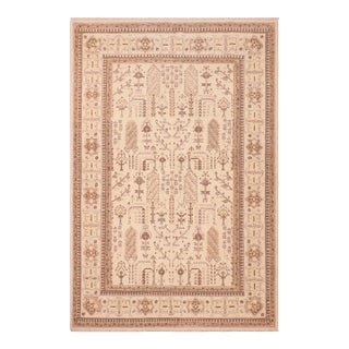 Boho Chic Ziegler Beige Brown Hand-Knotted Wool Rug - 6'0'' X 8'8'' For Sale