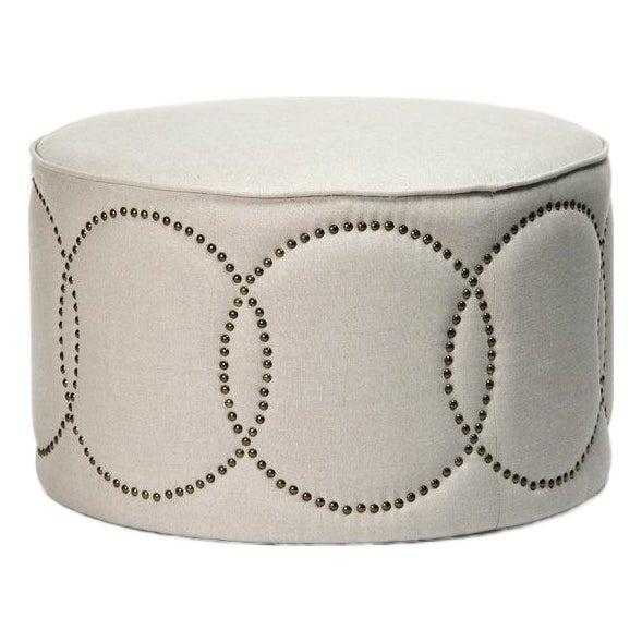 Daisi Nailhead Design Ottoman - Natural Linen For Sale