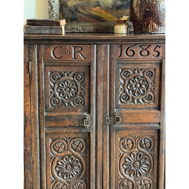 Rustic European Antique English Charles Regina Cupboard For Sale - Image 3 of 7
