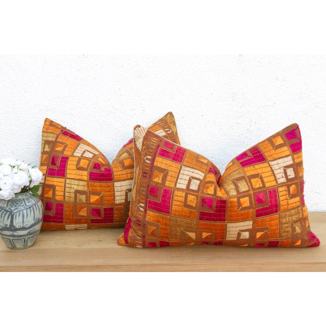 Multicolor Mosaic, Set of 2 Heirloom Bagh Phulkari Pillows For Sale In Los Angeles - Image 6 of 6