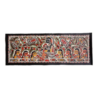 Divine Goddess Hand-Painted Madhubani Folk Art Painting by National Award-Winning Artist Mamta Devi For Sale