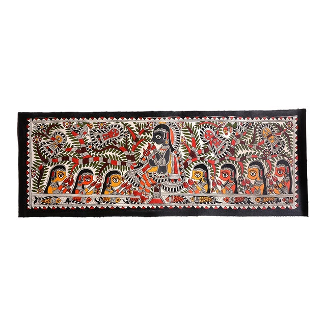 Divine Goddess Hand-Painted Madhubani Folk Art Painting by National Award-Winning Artist Mamta Devi For Sale