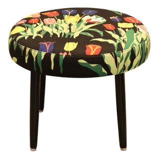 Round Stool in Linen Fabric from Svenskt Tenn, 1960s For Sale