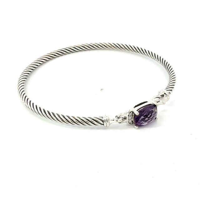 Authentic David Yurman Diamond Amethyst Cuff Bracelet Size M 3 mm Sterling Silver Estate DY740 Retail: $995.00 This...