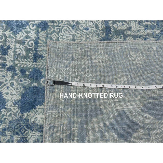 Blue Wool and Pure Silk Hand Knotted Jewellery Design With Soft Colors Oriental Rug For Sale - Image 12 of 13