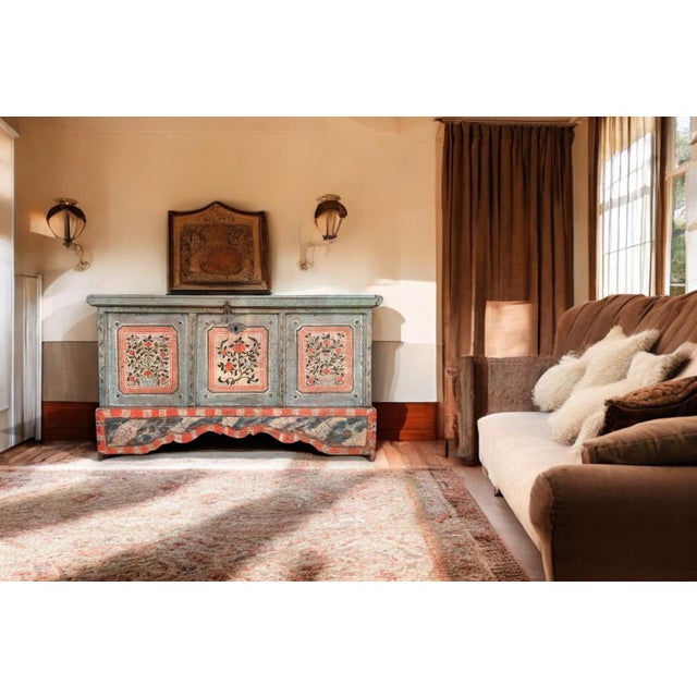 Early 19th Century Light Blue Floral Painted Blanket Chest For Sale - Image 13 of 18