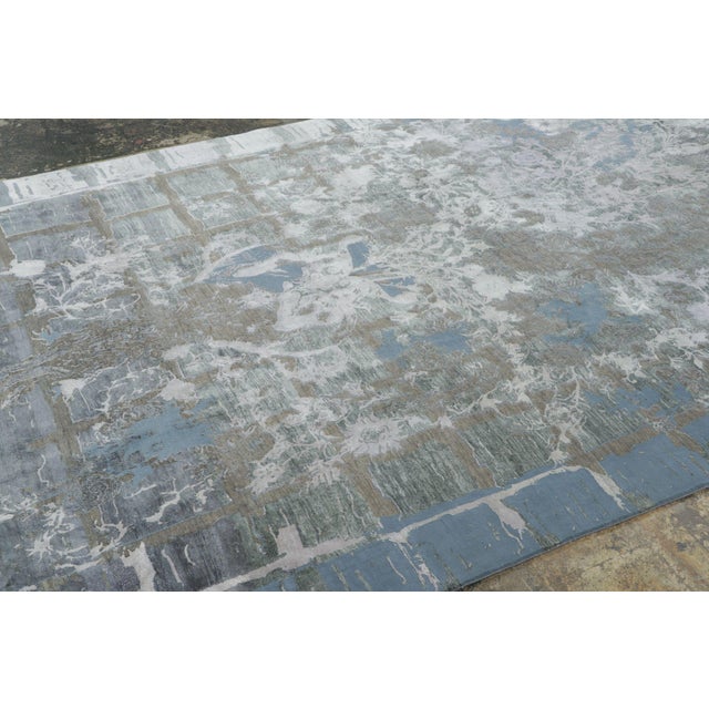 Contemporary Rug & Kilim’s Distressed Contemporary Floral Rug, in Gray & Blue Hues For Sale - Image 3 of 12