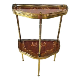 Vintage Italian Console Table in Inlaid Wood and Brass For Sale