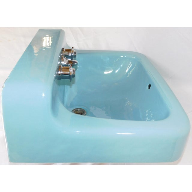 1973 Vintage "Standard" Clair De Lune Blue Cast Iron & Porcelain Wall-Mounted Sink For Sale - Image 12 of 18