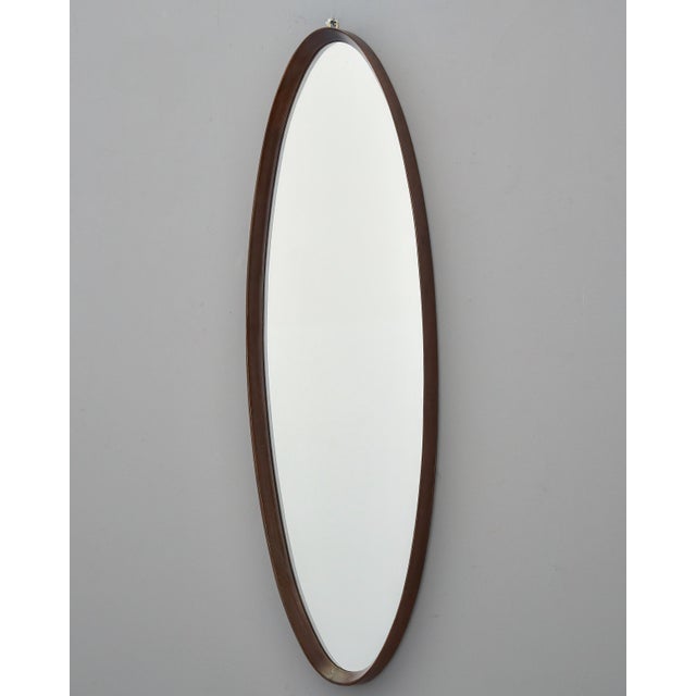Italian Mid-Century Walnut Oval Mirror For Sale - Image 4 of 11