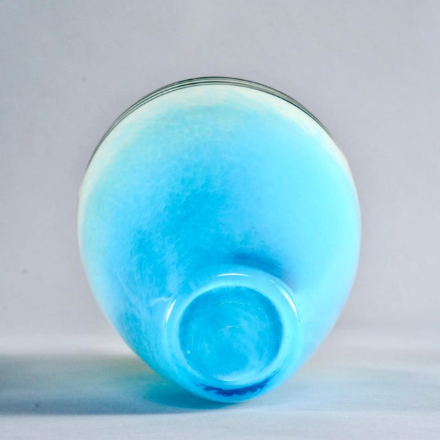Tall Mid Century Blue and Pale Green Art Glass Vase For Sale - Image 9 of 10