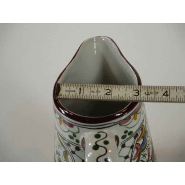 Ceramic Vintage Portugal Faience Pitcher Hand Painted Bird Decoration, Signed For Sale - Image 7 of 12