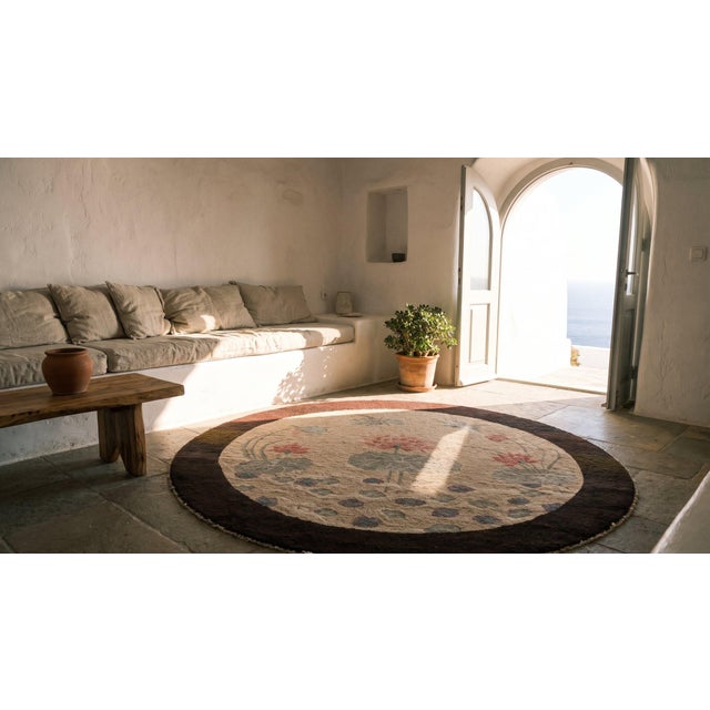 1920s Ivory Dragonfly Antique Round Chinese Art Deco Carpet 3' X 3' Knotted Wool Rug For Sale - Image 9 of 9