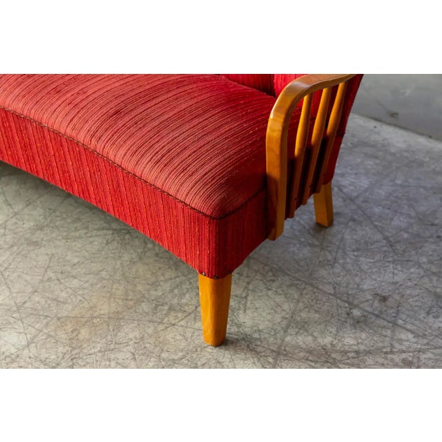 Danish Loveseat or Small Sofa With Open Elmwood Armrests, 1940's For Sale - Image 10 of 12