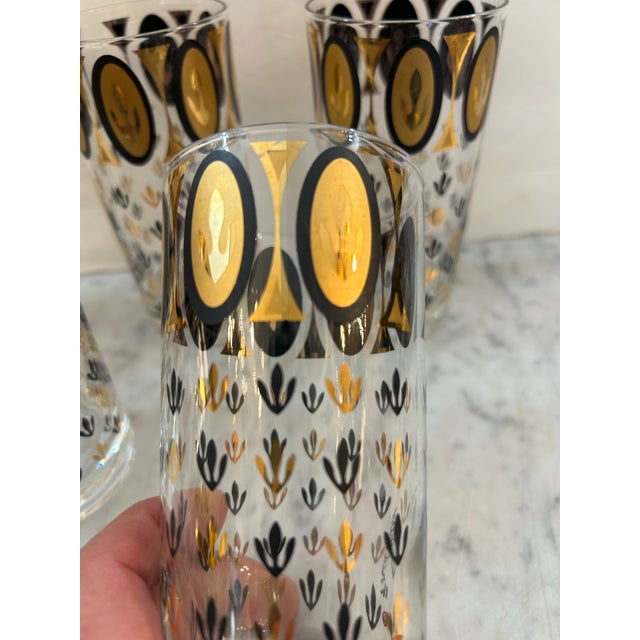 Mid-Century Modern Fred Press 1950s Highball Cocktail Glasses With Applied 24k Gold and Paint Set of 5 Signed For Sale - Image 3 of 6