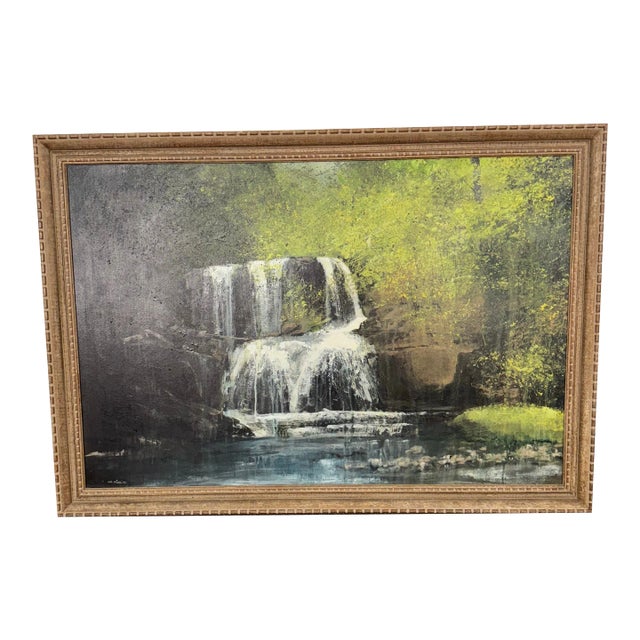 Late 20th Century Waterfall Painting, Framed For Sale