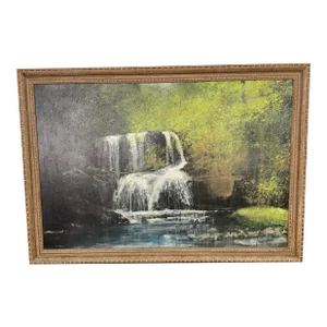 Late 20th Century Waterfall Painting, Framed