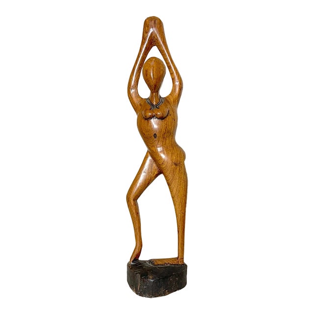 Antique Hand Carved Abstract Modernist Nude Lady Wood Figural Sculpture Statue For Sale
