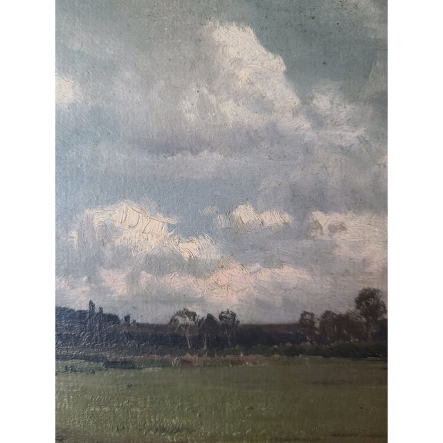Small Antique 19th Century Oil Painting Moody Rural Landscape Scene For Sale In Los Angeles - Image 6 of 12