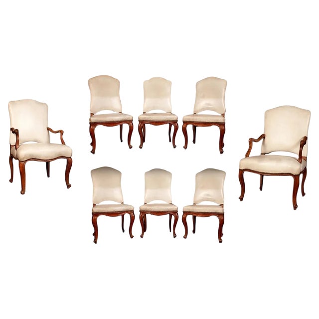 18th Century French Dining Chairs and Armchairs, 1760s, Set of 8 For Sale