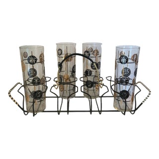 Vintage Libbey Coin Glasses With Carrier Set- 5 Pieces For Sale