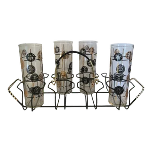 Vintage Libbey Coin Glasses With Carrier Set- 5 Pieces