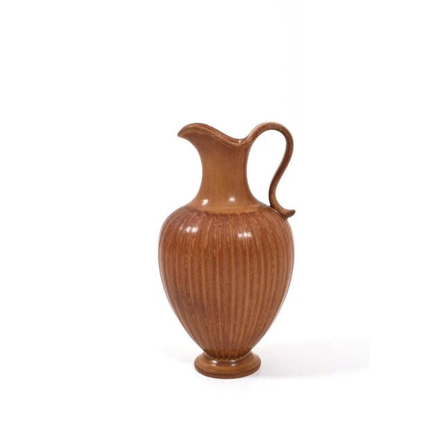 Brown Large Glazed Stoneware Vase with Handle by Gunnar Nylund for Rörstrand For Sale - Image 8 of 8