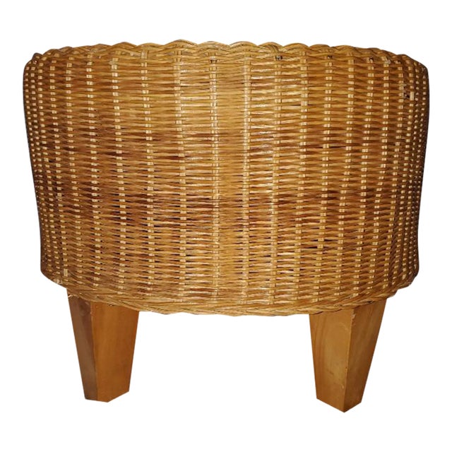 Round Rattan Ottoman, Vintage For Sale