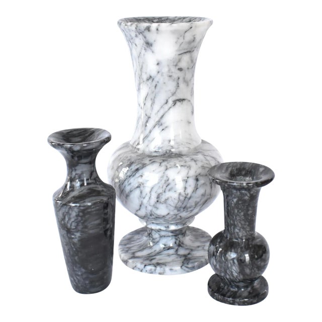 Collection of 3 Vintage Grey Marble Vases For Sale