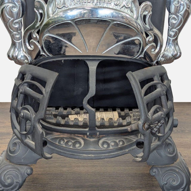 Vintage Iron Parlor Stove With Ornate Details For Sale - Image 10 of 10