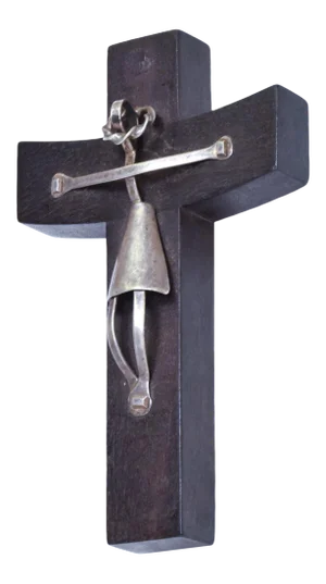 1940s Los Castillo Abstract Cross Thick Mahogany Wood + Sterling Silver Mexico