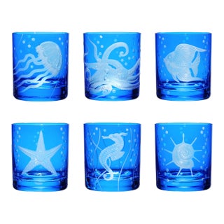 ARTEL Sea Life Double Old Fashioned Glasses, Azure - Set of 6 For Sale