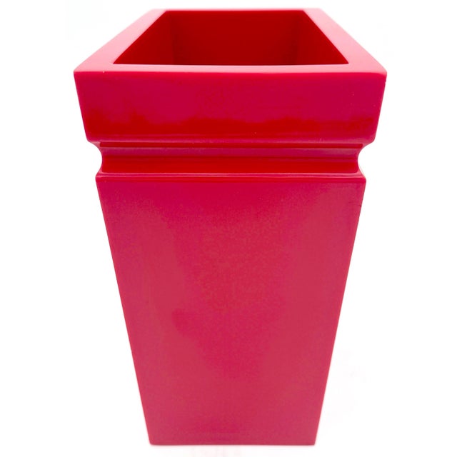 Plastic Hollywood Regency Coral/Pink Lucite Trashcan/Wastepaper Basket, Circa 1980s For Sale - Image 7 of 9