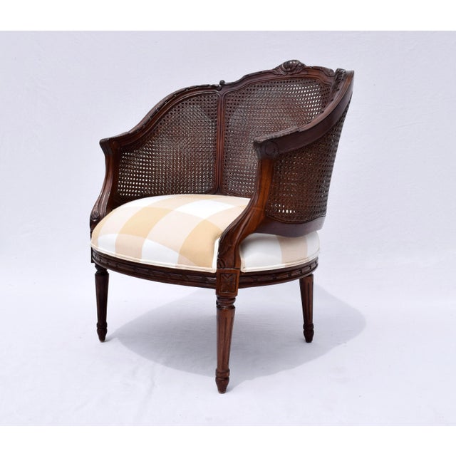 Louis XVI Style Double Cane Bergere Chairs in Walnut For Sale - Image 10 of 11