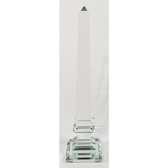Vintage classic tall crystal obelisk. Timeless feel with a contemporary look. Solid crystal obelisk features clean...