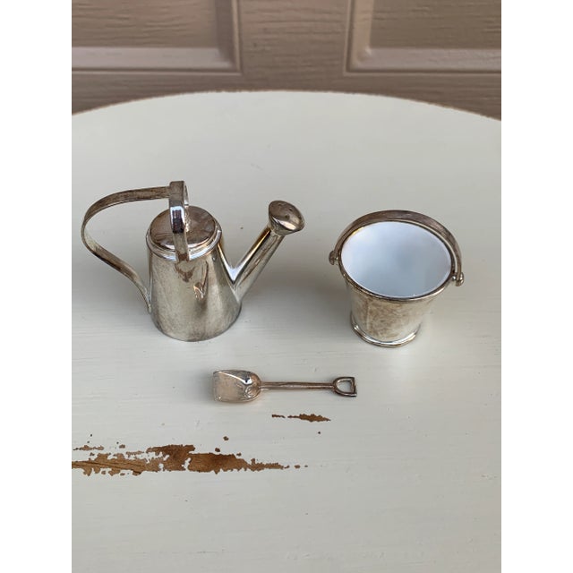 French Country Late 20th Century Silver Godinger Country Garden Pail and Watering Can Salt and Pepper Shakers For Sale - Image 3 of 7