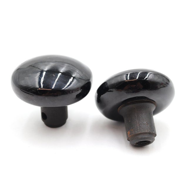 Vintage Classic Black Ceramic & Cast Iron Door Knob Set For Sale - Image 6 of 6