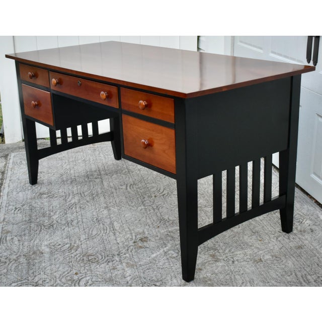 Vintage Ethan Allen Transitional Style Black & Cherry Four Drawer Desk For Sale In Philadelphia - Image 6 of 13