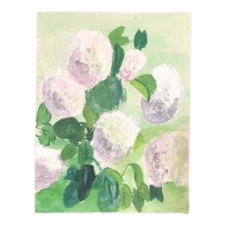 Vintage French Floral Hydrangea Watercolor, Signed For Sale