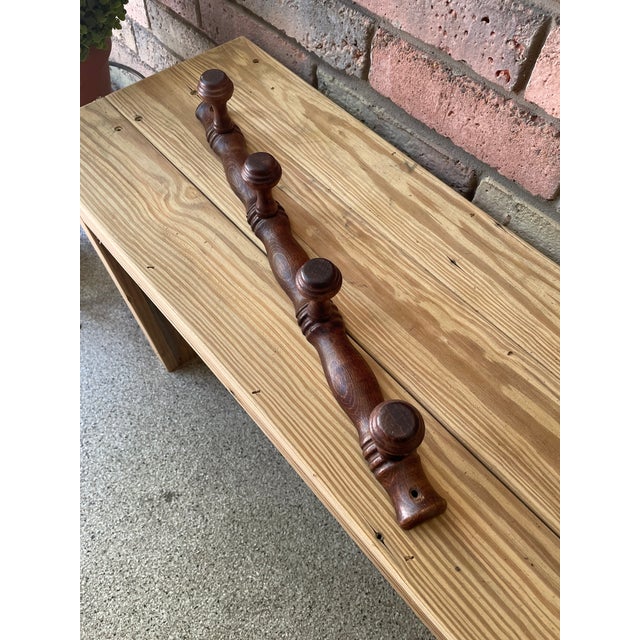 Farmhouse Vintage 1960s French Four Peg Faux Bamboo Wooden Coat Hat Rack For Sale - Image 3 of 17