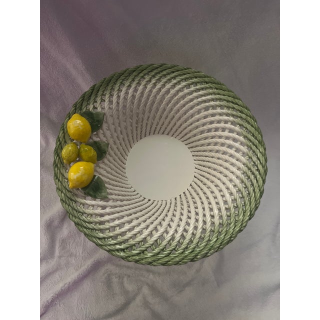 1990s Lanzarin Ceramiche Italian Hand-Painted Ceramic Basket With Lemons and Pedestal For Sale - Image 11 of 15
