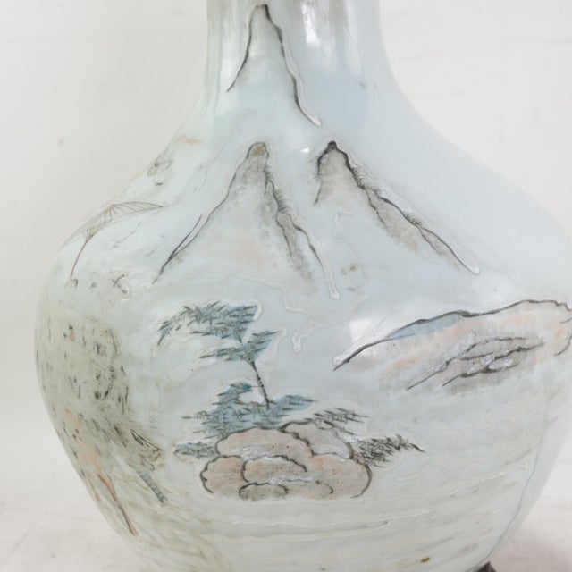 Antique Chinese Porcelain Landscape Vase Lamp Hand Painted Mountain and Pavilion Motif For Sale - Image 11 of 14