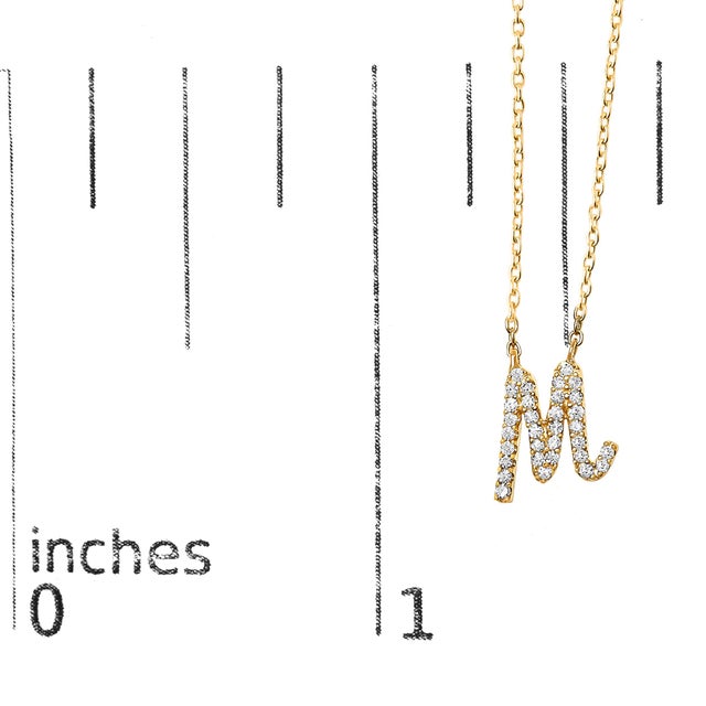 Early 21st Century 10K Yellow Gold Diamond Accent "M" Initial Script Style Pendant Necklace For Sale - Image 5 of 5