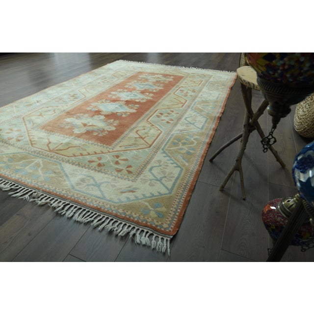 Textile 1970s Vintage Turkish Oushak Handmade Wool Cotton Orange Area Rug For Sale - Image 7 of 11