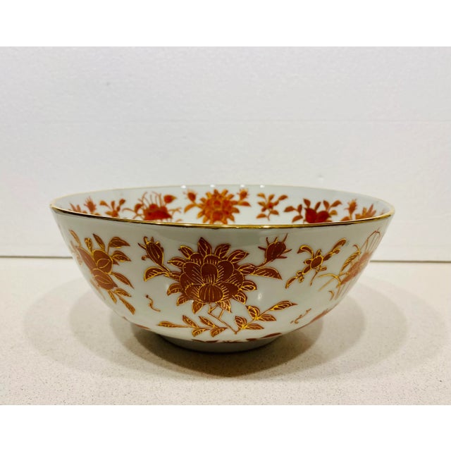 Red Vintage Hand-Painted Japanese Porcelain Ware Large Bowl For Sale - Image 8 of 8